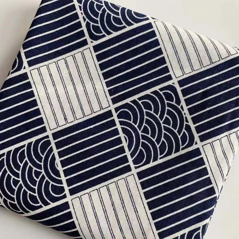 150x50cm Cotton Linen Blue Retro Japanese Fabric Handmade DIY Sewing Table Cloth Curtains Door Curtains Bento Bags Storage Bags