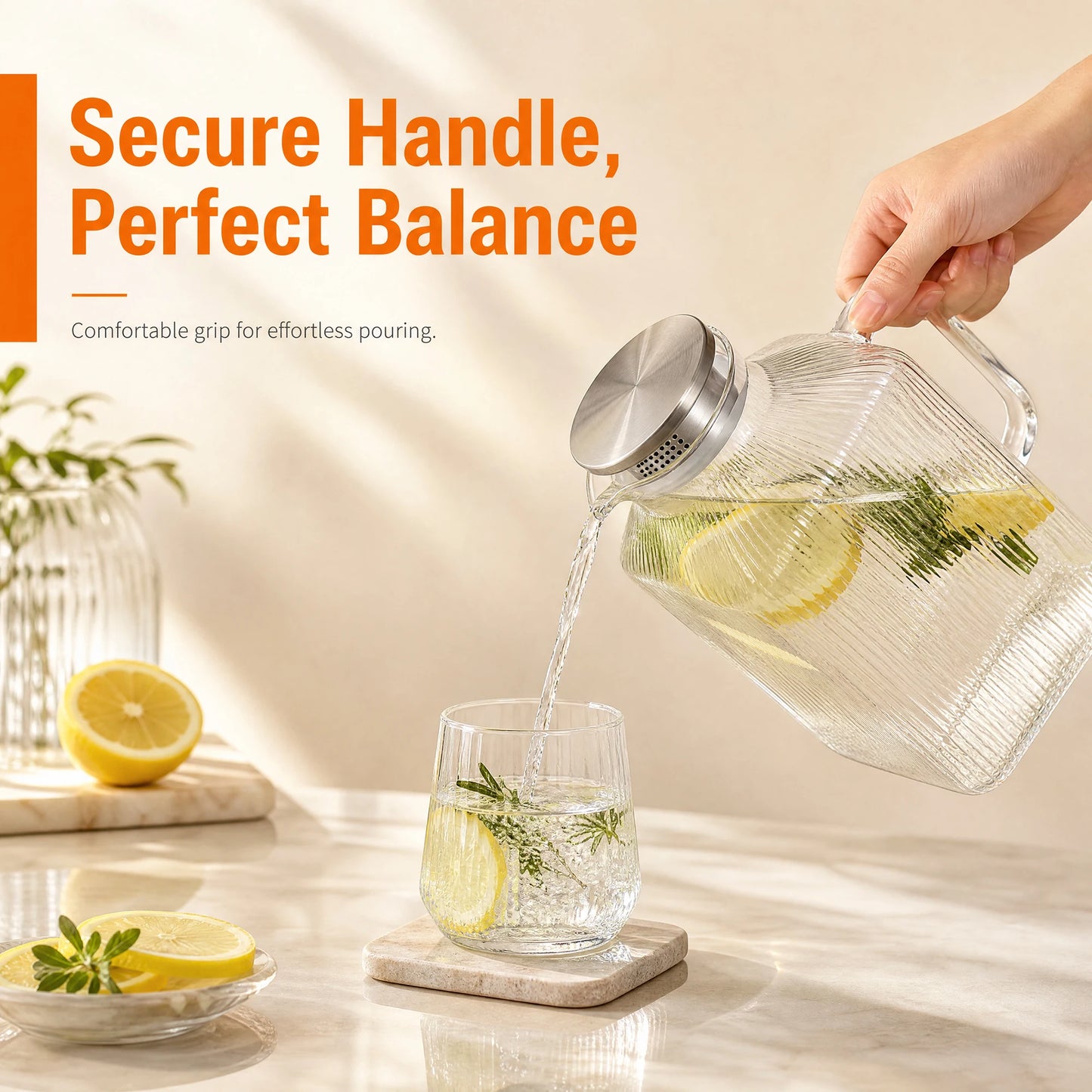HiMISS Glass Water Pitcher With Handle And Strainer Lid