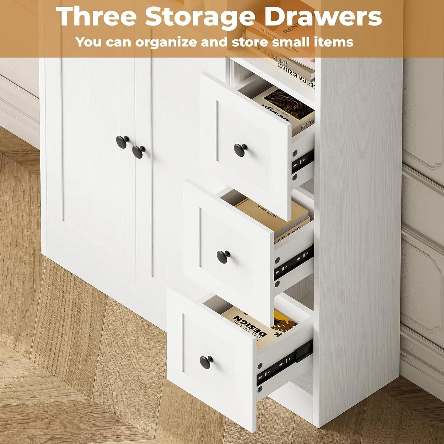 71" Tall Bookshelf Cabinet 3 Drawers 7 Tier Doors Open Shelves Living Room Home Office White Customized