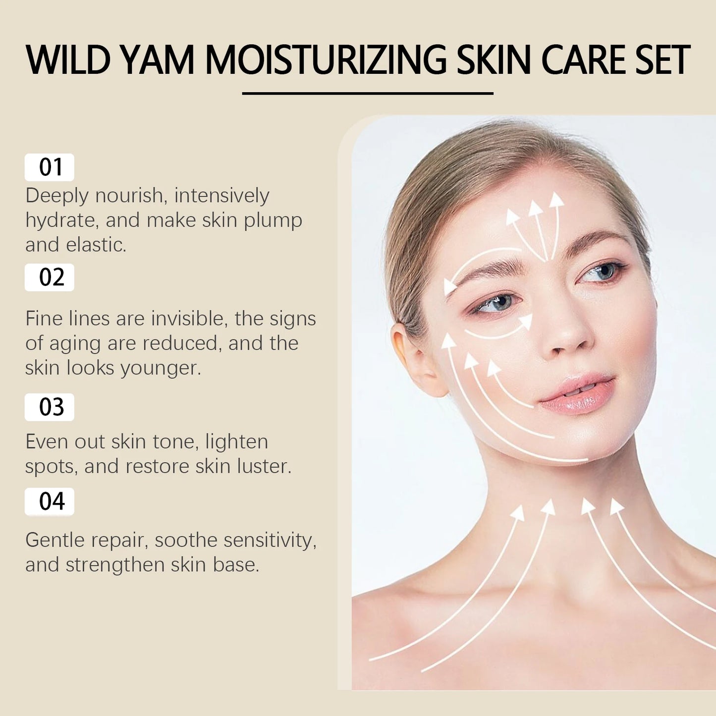 EELHOE Wild Yam Moisturizing Skin Care Set 1set Winter Hydrating Face Cream Lotion Toner Kit Protective Barrier Non Greasy