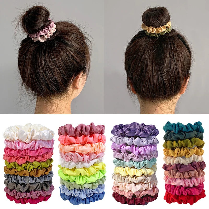 10pcs/Set Colorfu Hair Bands Women Hair Tie Satin Silk Scrunchies Simple Girls Hair Accessories Fabric Loop Hair Rope Headwear