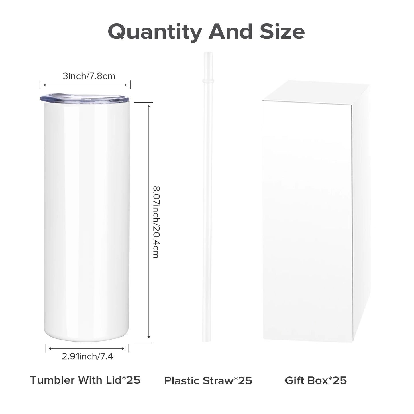 Drinkware Sublimation Tumblers 20 Oz Skinny 25 Pack Steel