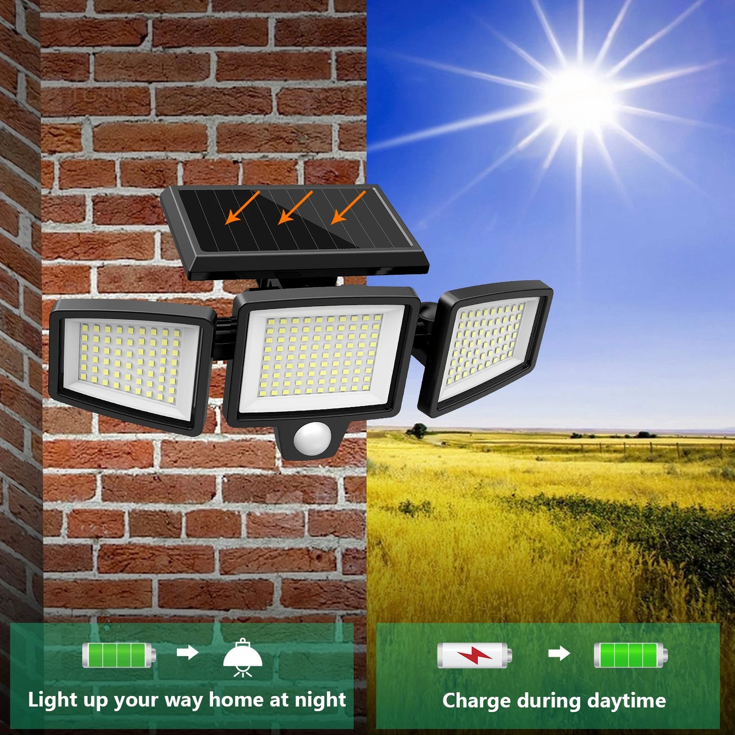 3 Pack Outdoor Solar Lights LED Motion Sensor Security Lights For Porch Garage Yard Entrance Patio