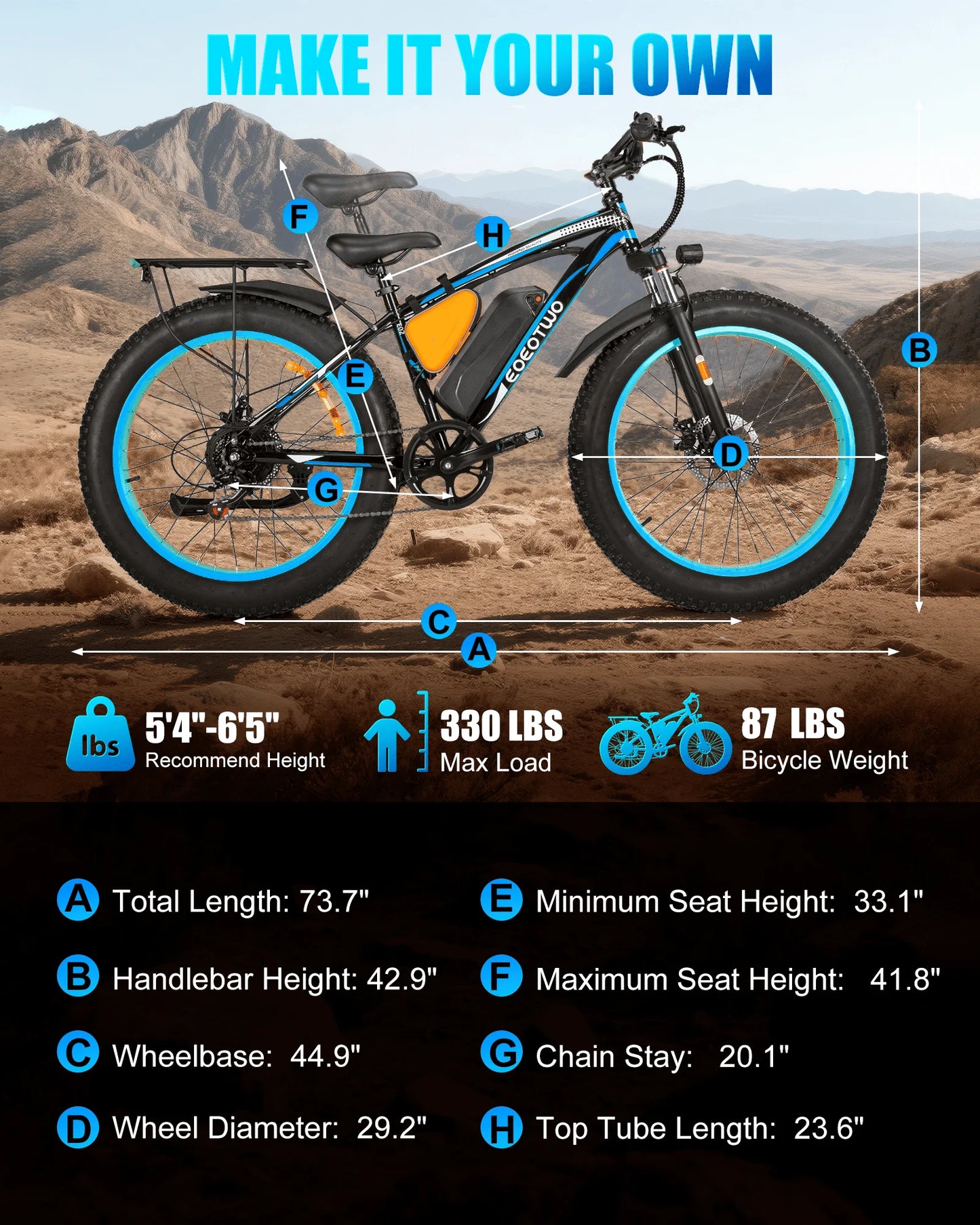 EOEOTWO Electric Fat Tire Bike 1500W Peak 960Wh Battery 30MPH