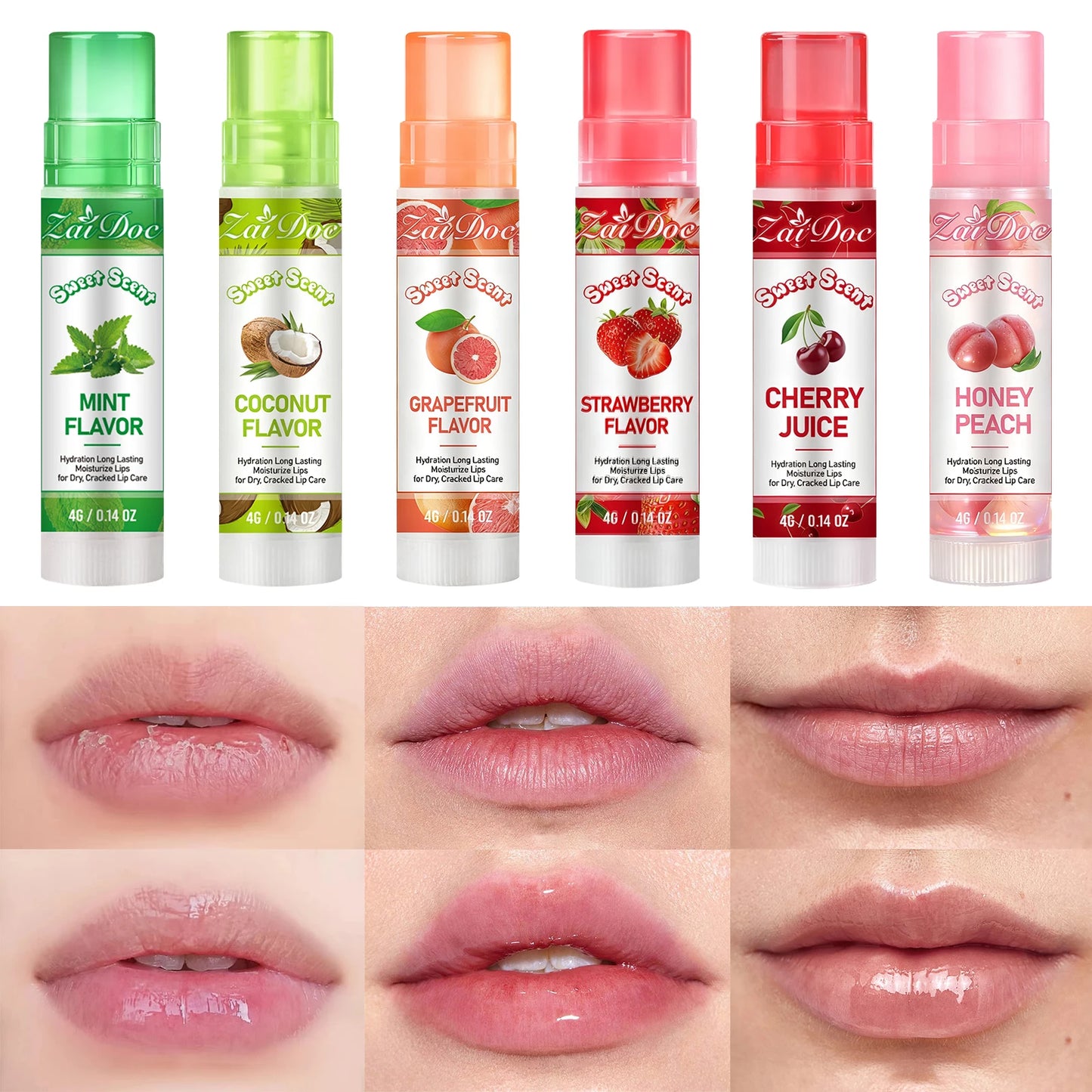 ZaiDoc 3pcs Flower Jelly Crystal Lipstick with Gift Fruit Lip Balm PH Color Changing Moisturizing Lip Gloss Balm Long Lasting Shine Lipstick