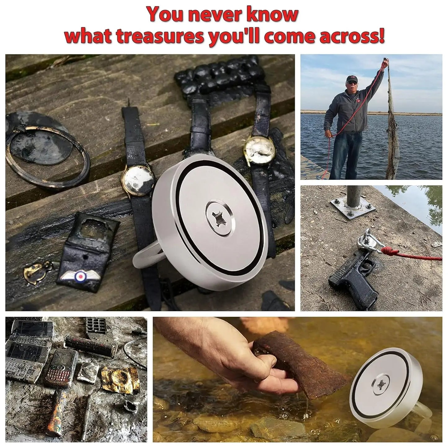 Super Strong 1000 LBS Fishing Magnet Kit with Waterproof Case, Rope & Accessories for Treasure Hunting