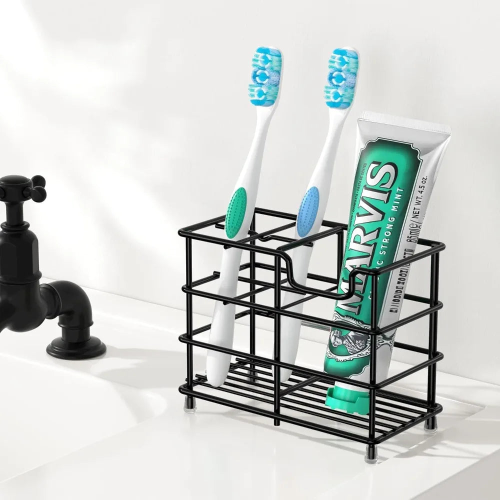 5 Slot Black Stainless Steel Toothbrush Holder for Bathroom Organizer Wall Mounted Bathroom Accessories Storage Rack for Small Spaces