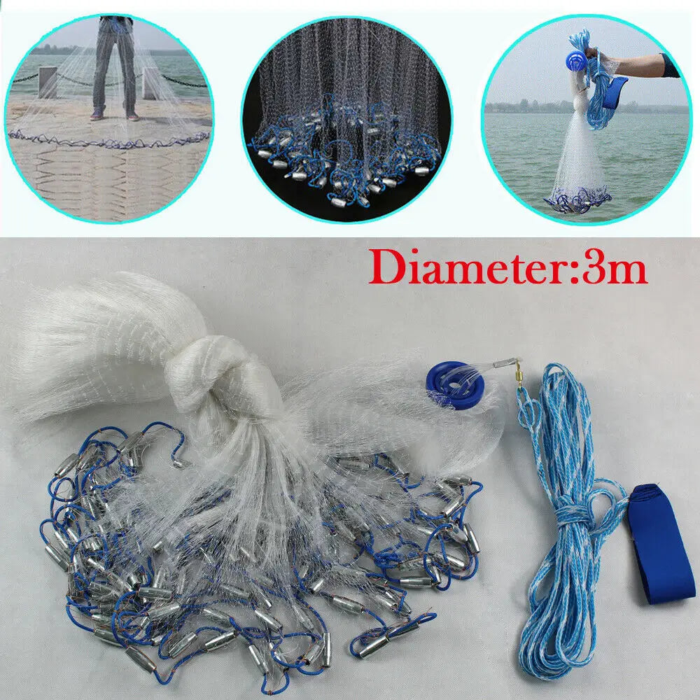 10ft Fishing Cast Net Monofilament Fish Throw Net for Bait Trap for Bait Trap
