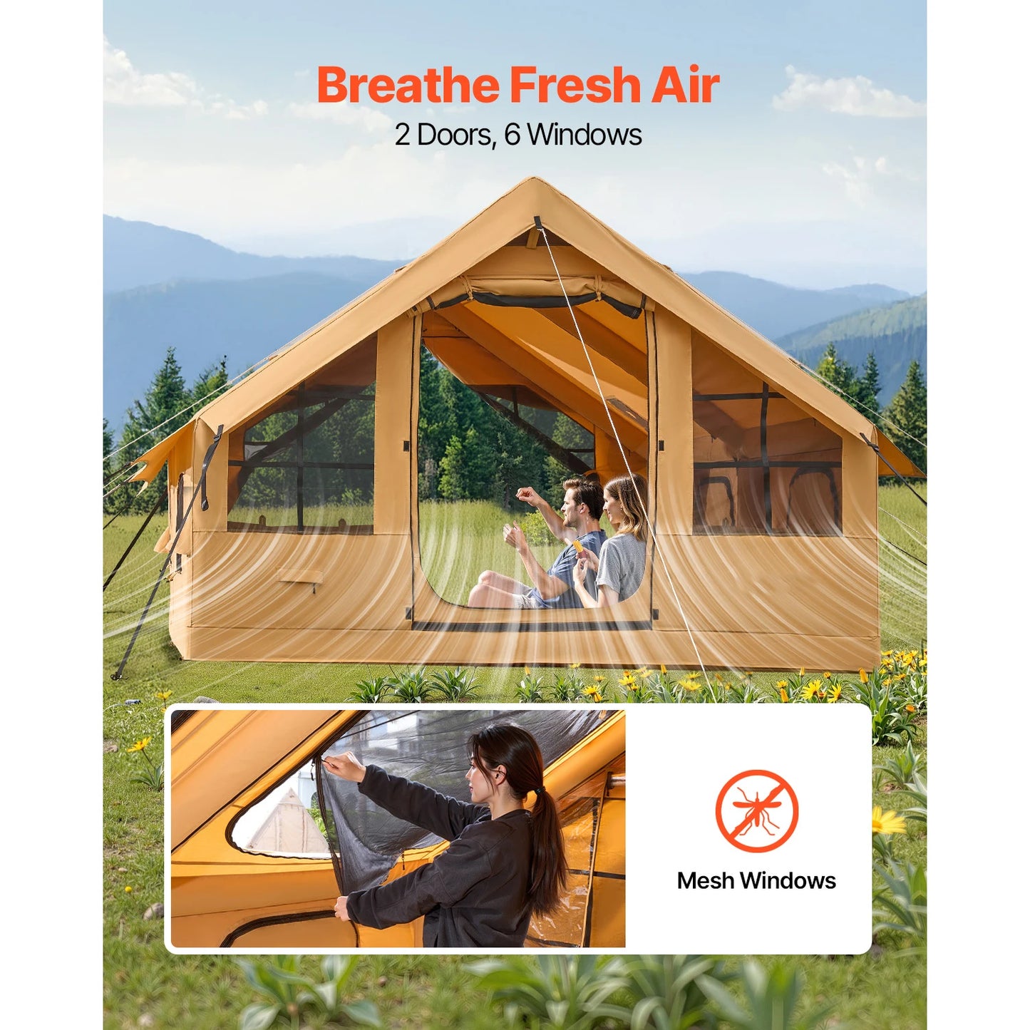 SucceBuy Inflatable Camping Tent With Skylight Stove Jack