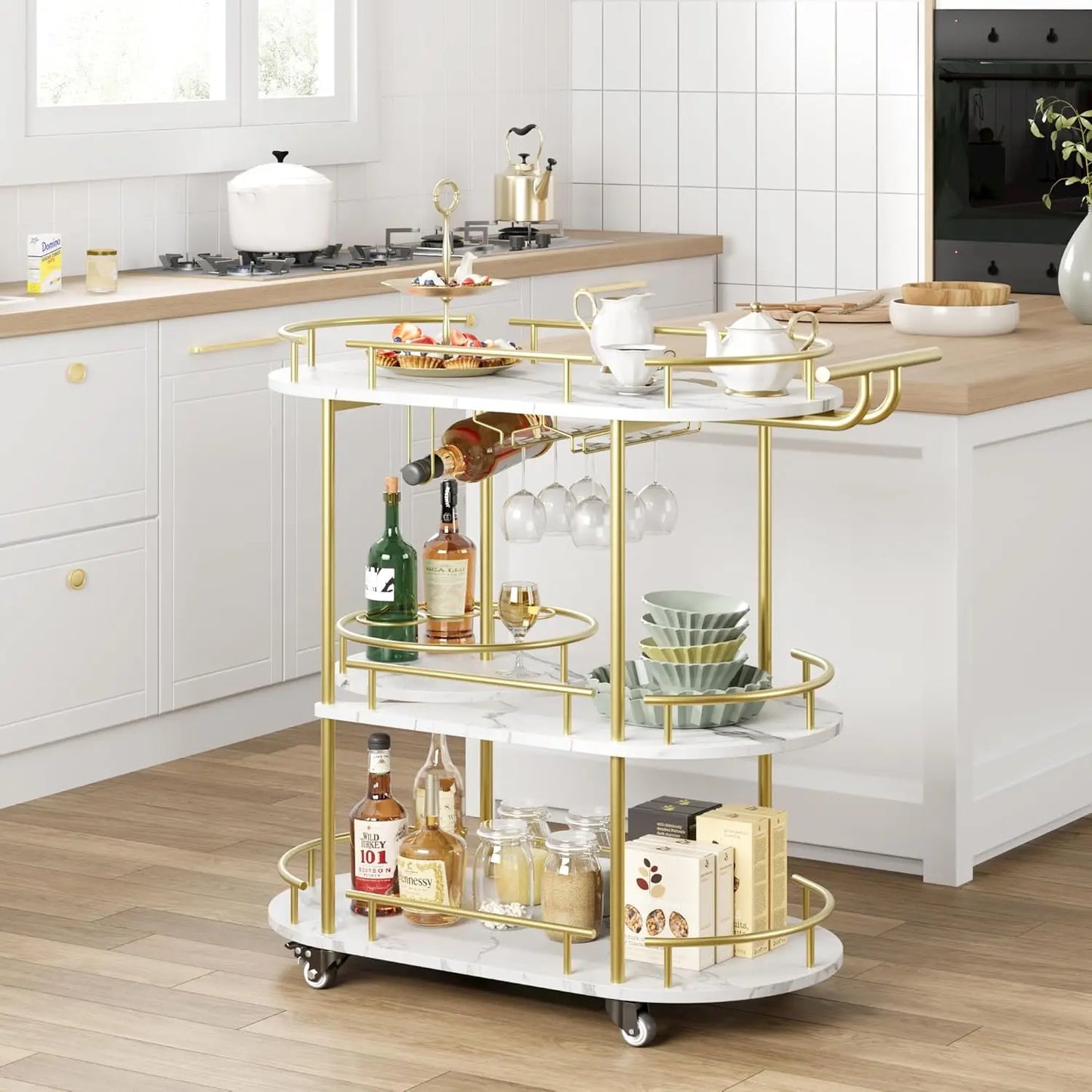 HobbyLane Bar Cart With 4-Tier Storage And Wine Rack