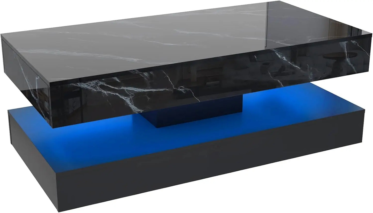 QiaoShiRen Modern LED Coffee Table With Double Layer Storage