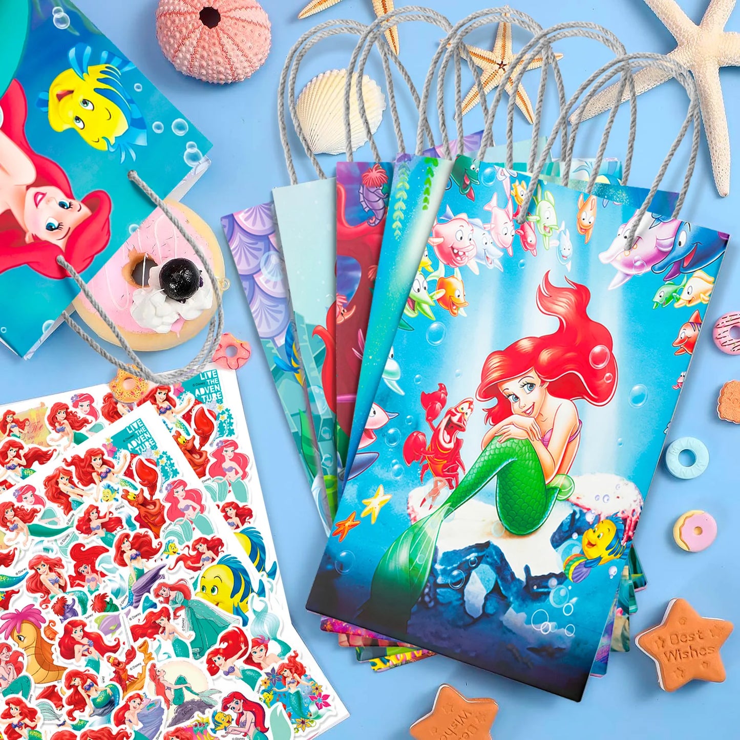 Little Mermaid Party Favor Bags 24 Pack With 50 Mermaid Stickers For Girls Kids Birthday Party Supplies