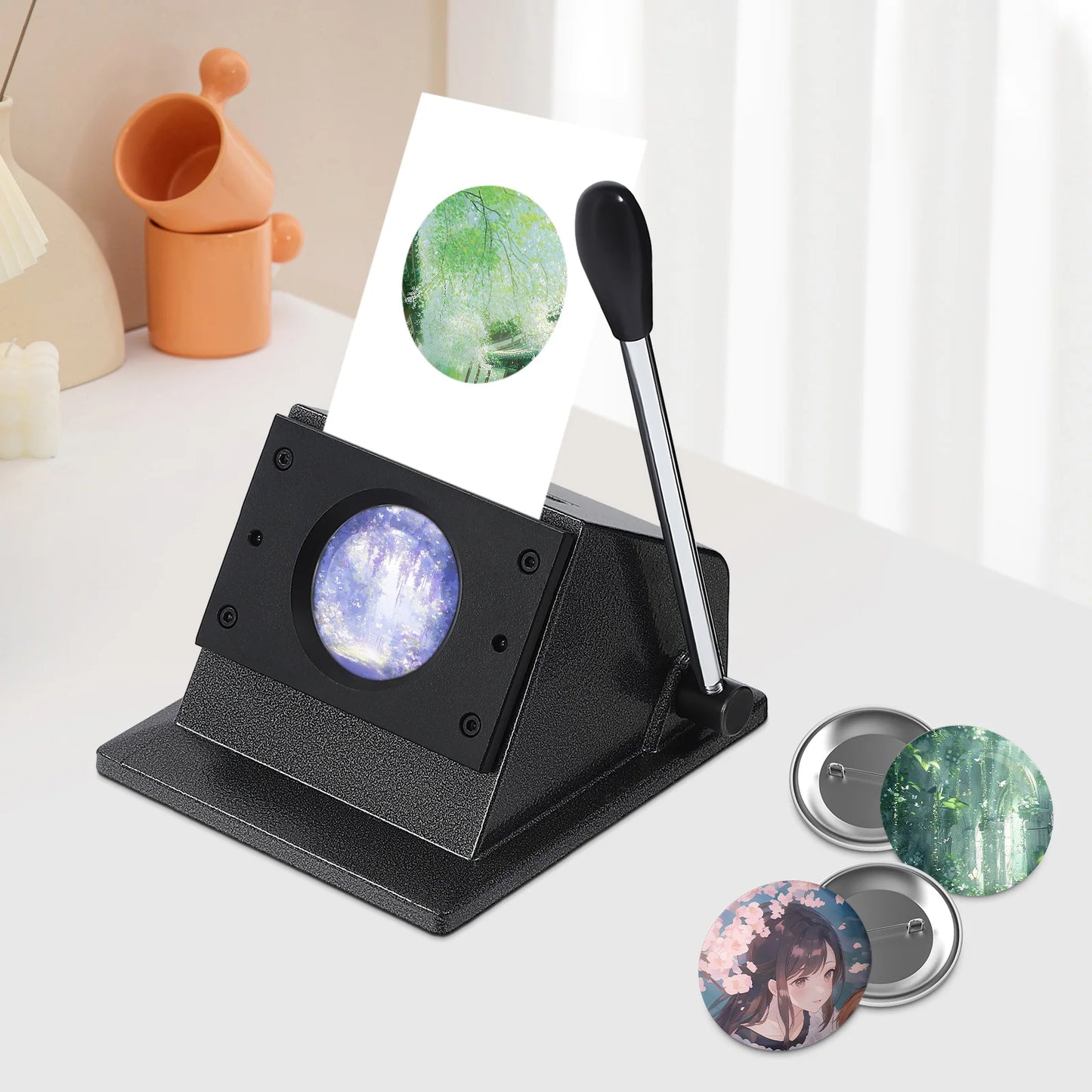 58mm Circle Punch Die Cutter for Badge Making, 2.28in Button Press Machine for Paper, Photo Paper, Copperplate Paper & Thin Leather, Manual Round Cutter for Medals, Mirrors, Bottle Openers, Stable Base & Labor-Saving Handle