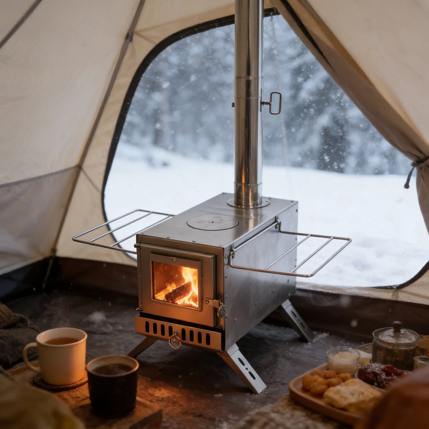  Portable Wood Stove for Camping Cooking & Heating Stainless Steel Wood Burning Stove with 7 Chimney Pipes Fire Pit Stove