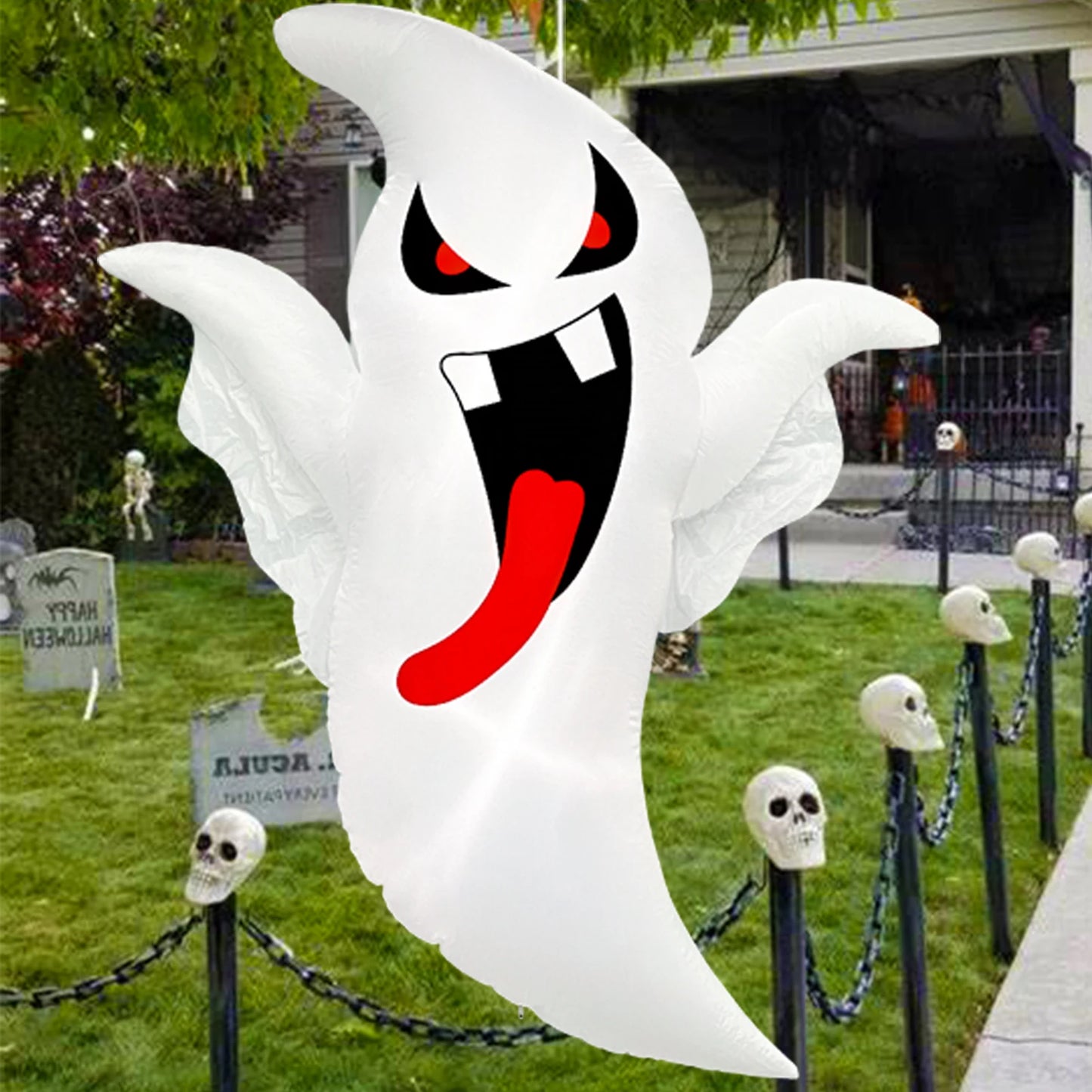 Five Point Three Foot Inflatable Halloween Ghost Foldable Window Display Outdoor Garden Decoration For Halloween Party