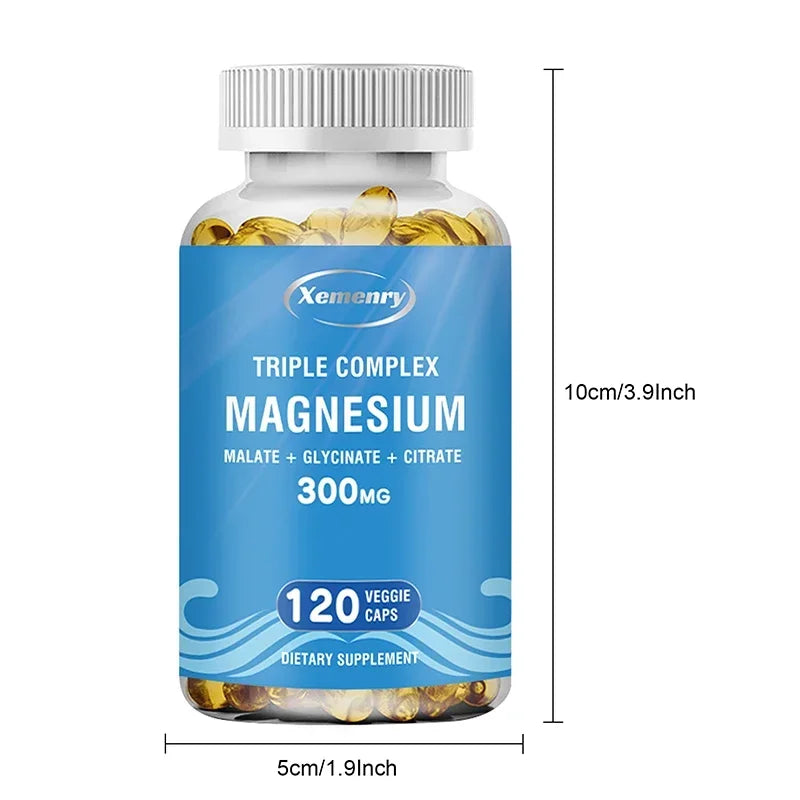 Triple Magnesium Complex - Promotes Muscle Function, Nerve and Energy Production, and Supports Brain Health - 120 Capsules