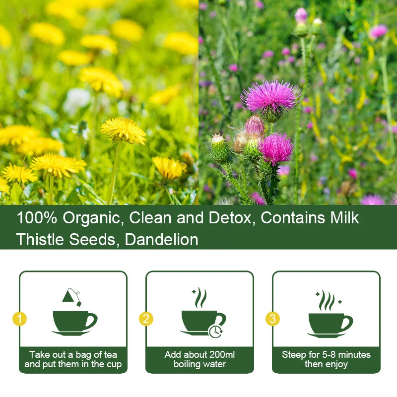 Mulittea Liver Detox Tea with Dandelion Root ,milk Thistle&Turmeric for Liver and Colon Cleanse Promote Metabolism