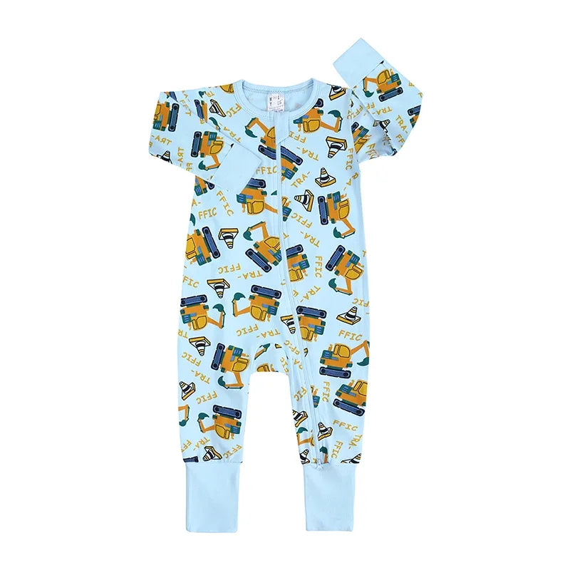 New Double Zipper Infant Baby Girl Boy Clothes Geometry Long Sleeve Cotton Baby Romper Clothing For Newborn Jumpsuit 0-24 Months