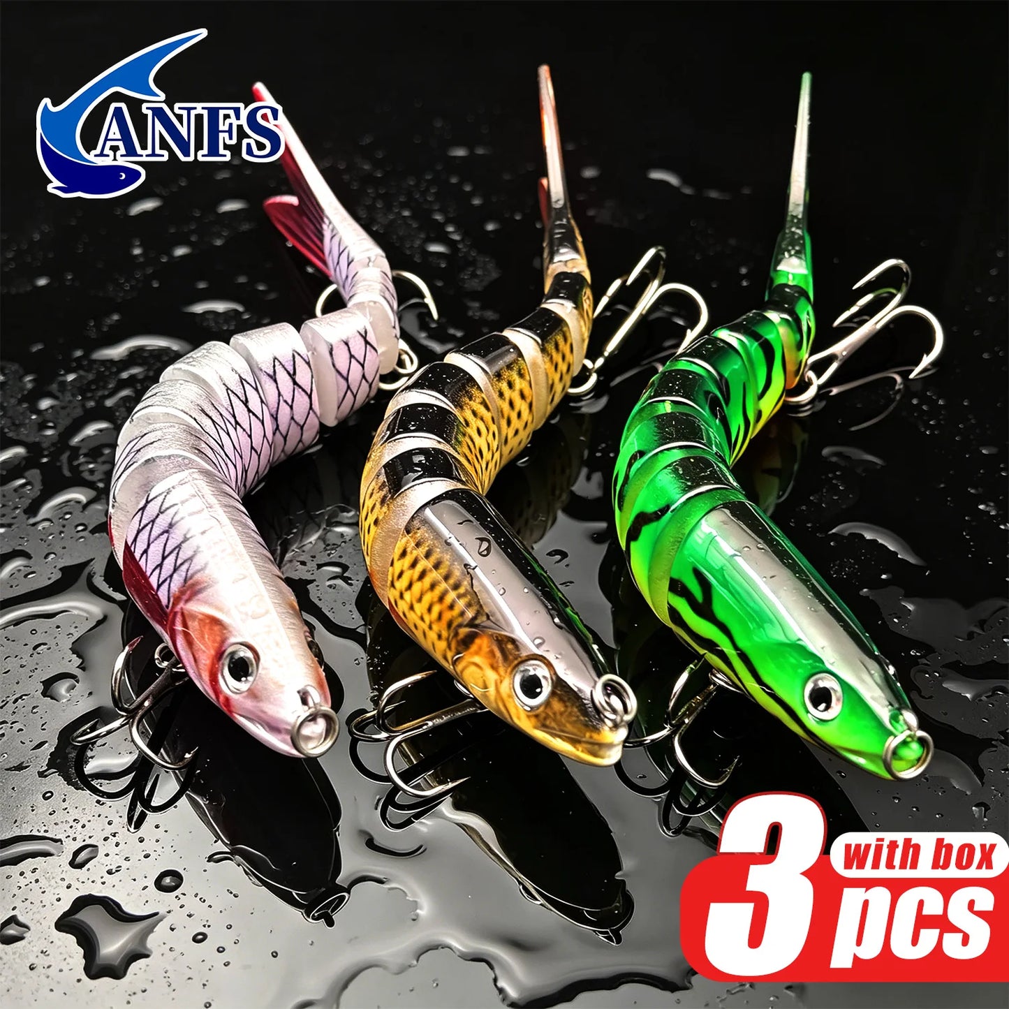 ANFS Realistic Fishing Lure Set of 3pcs, Multi-Jointed Swimbaits Fishing Lures, Lifelike Slow Sinking Artificial Bait for Bass, Trout, Perch -perfect fishing gift for Angle