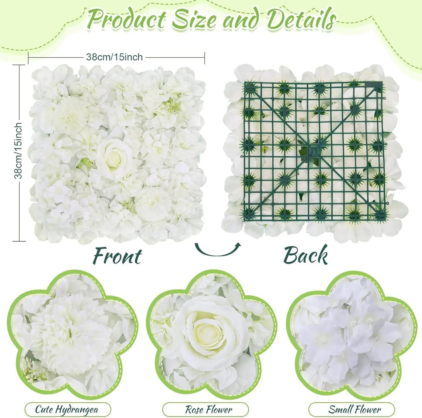 White Flower Wall Backdrop 24 Packs 3D Floral Rose Panels