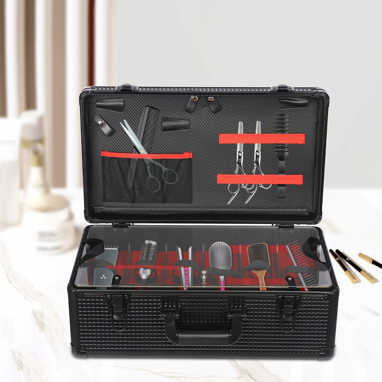 Professional Barber Case, Barber Makeup Supplies Case, Barbers Suitcase with Robust Secure Lock for Scissors, Clippers, Barber Tool Organizer Black