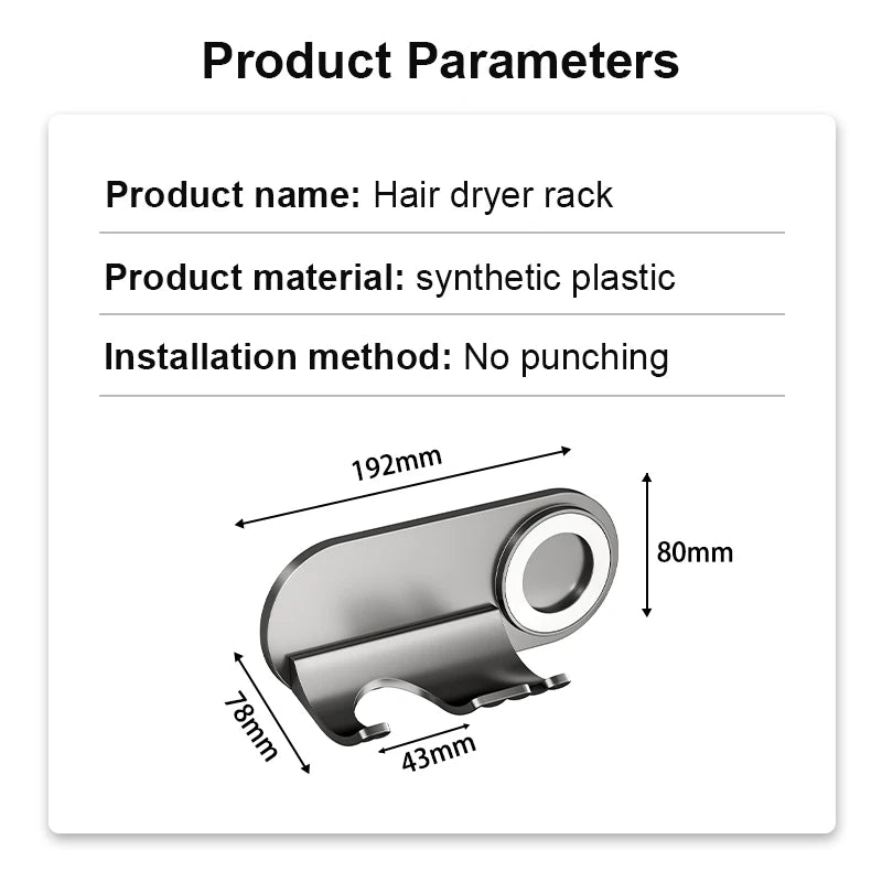 Magnetic Holder for Hair Dryer Nozzles - Drill-Free Plastic Mount, Universal Fit for Dyson/Leihen, Gray/White