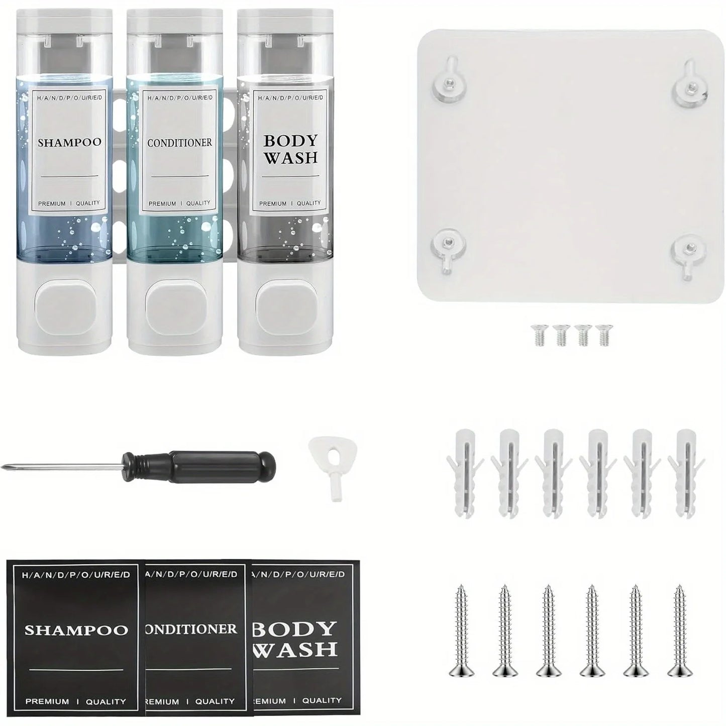 Wall Mounted 3 In 1 Shampoo And Conditioner Dispenser