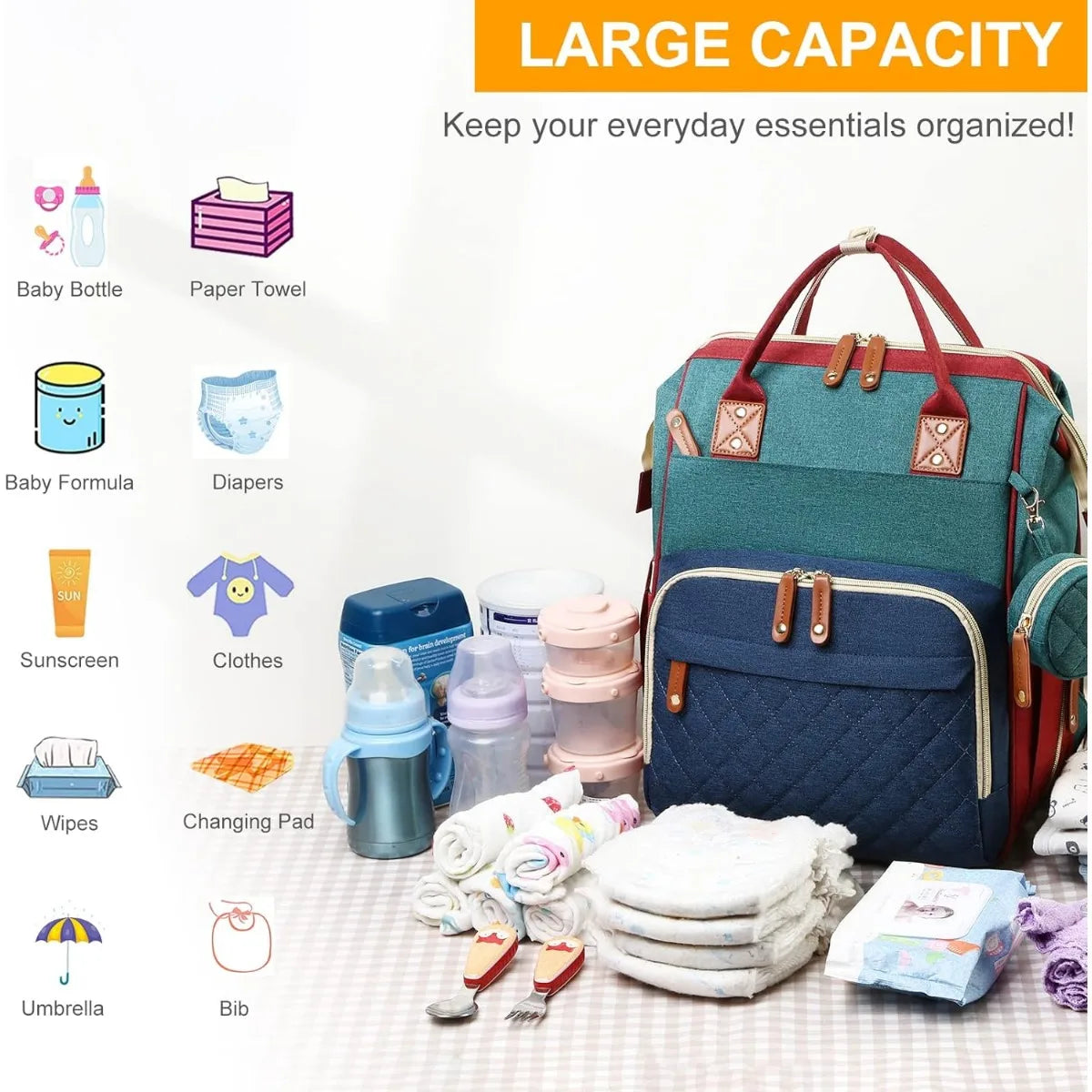 Closure 3 In 1 Diaper Backpack With Changing Station