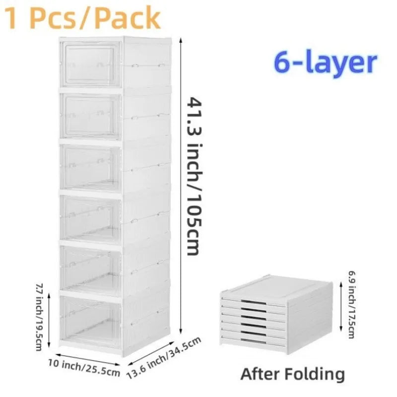 Foldable Six Layer Transparent Shoe Box Storage Organizer