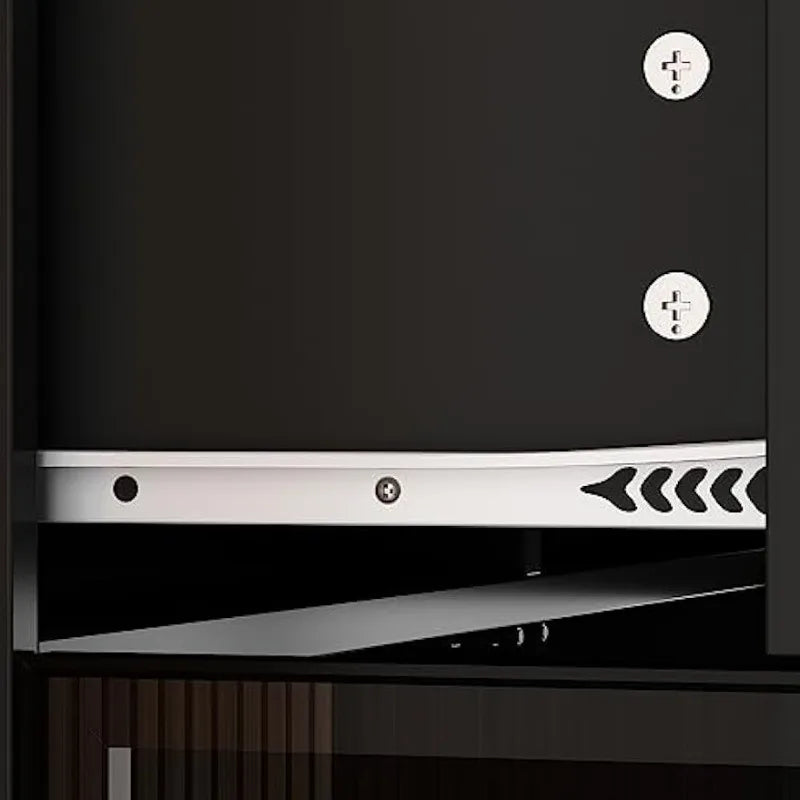 Bookcase Bookshelf With Glass Doors And Lights Large Display Shelf Hutch Five Tier Shelves And Drawers Black