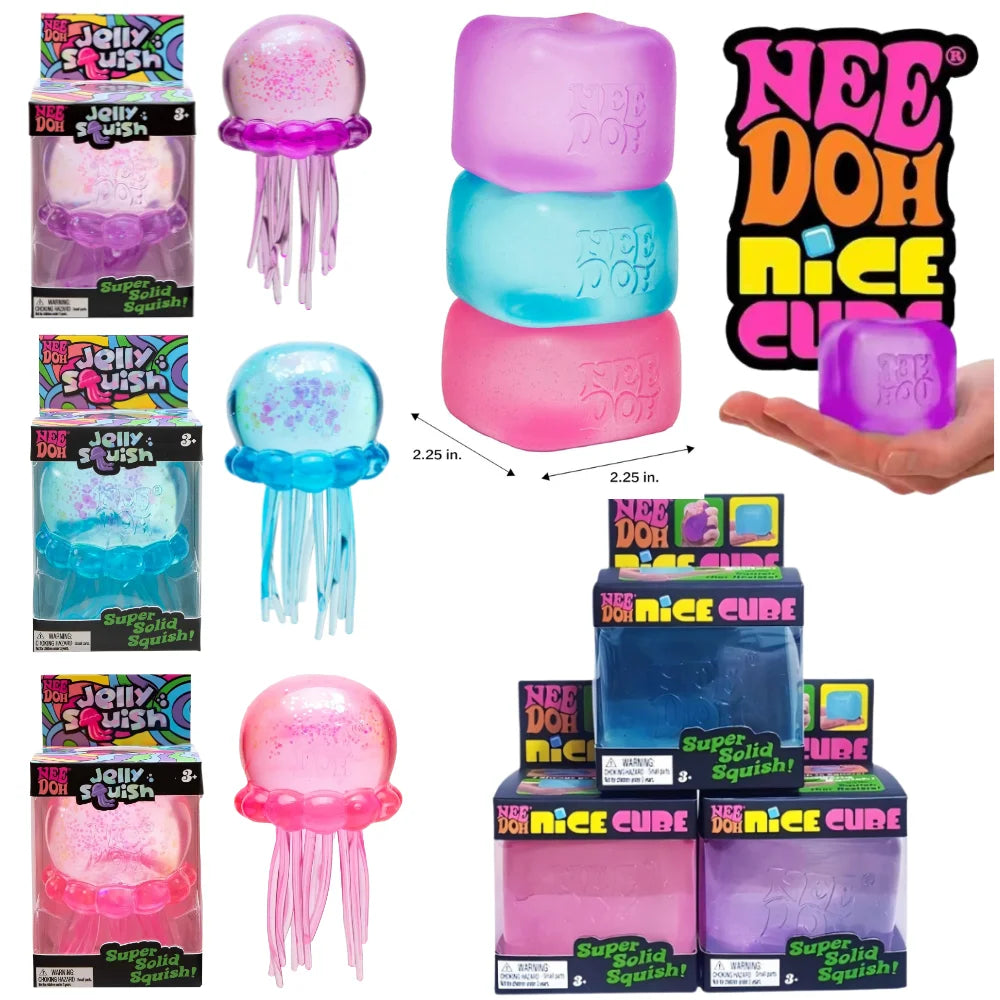 NeeDoh Jellyfish and Cube Squish Toy Stress Relief Fidget