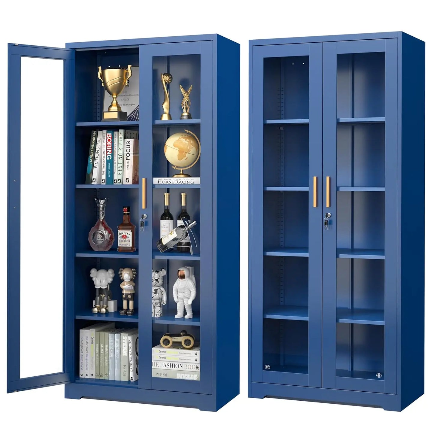 Display Cabinet with Glass Doors, 71'' Tall Curio Cabinets with Lock, Metal Glass Display Case for Collectibles, Customized