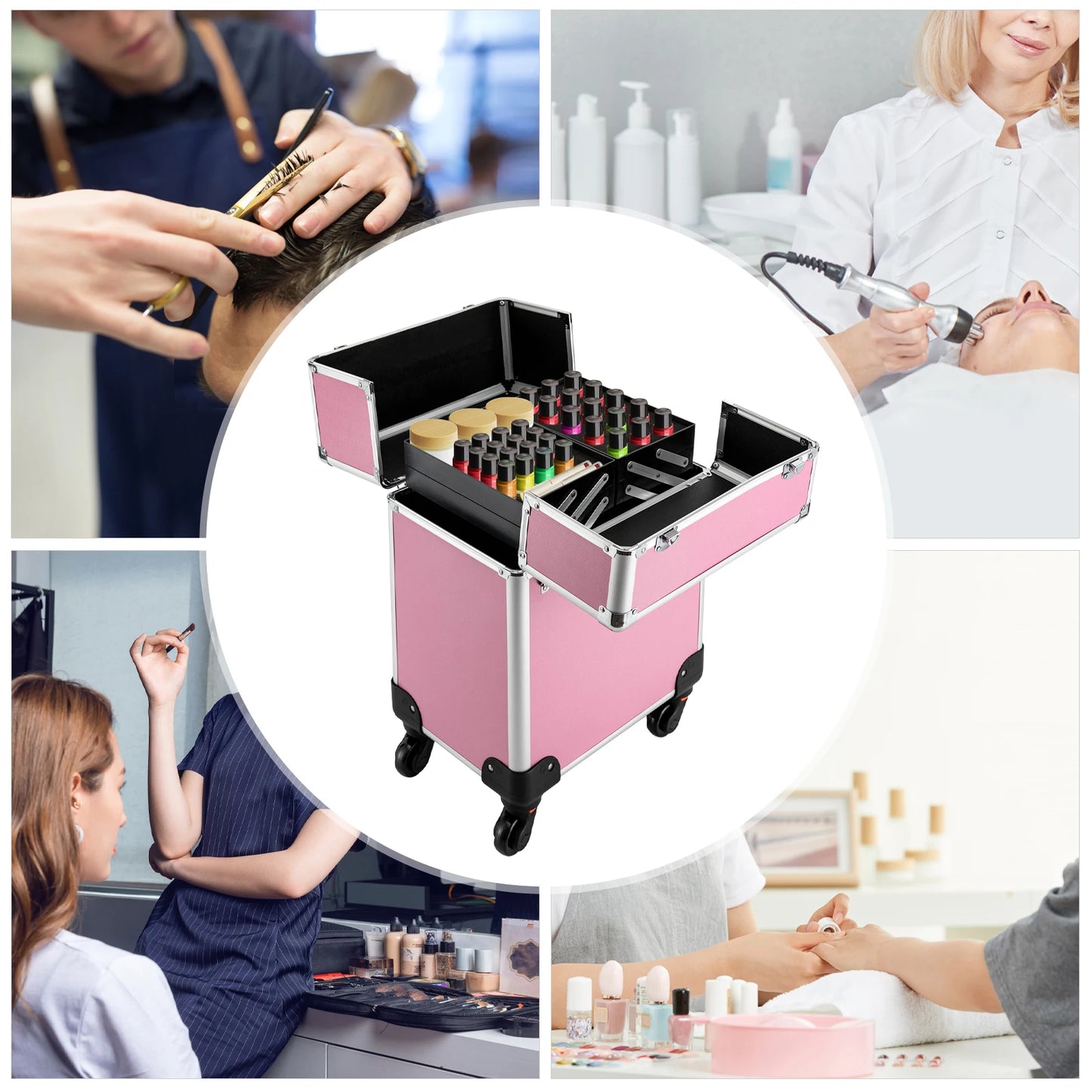 Cosmetic Rolling Makeup Train Case With Removable Wheels And Key