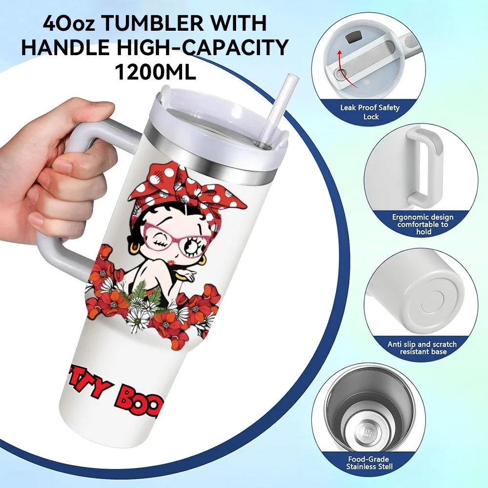 Betty Boop Stainless Steel Vacuum Insulated Travel Tumbler With Straw