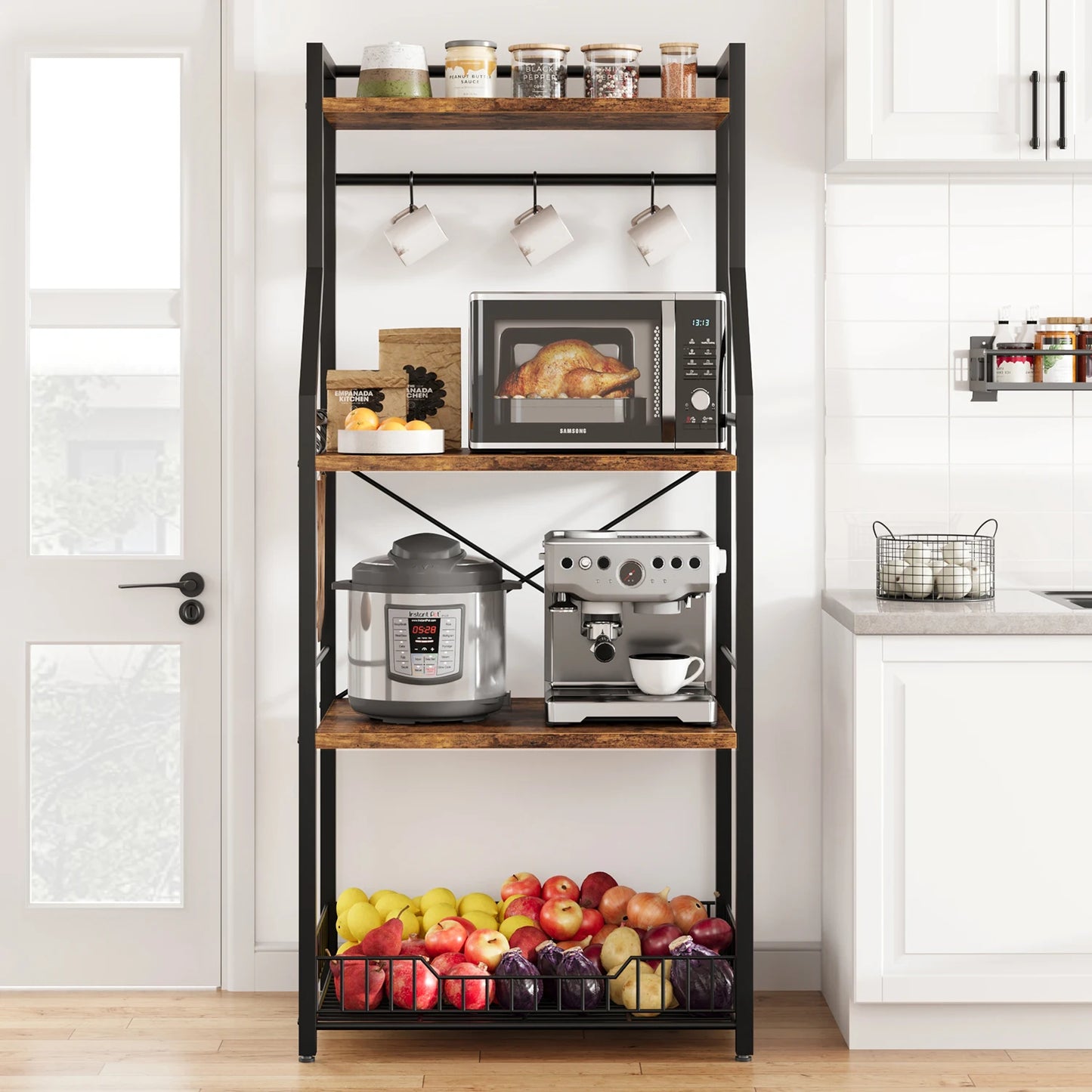 Twister.CK Kitchen Bakers Rack With Microwave Stand 4 Tier Storage