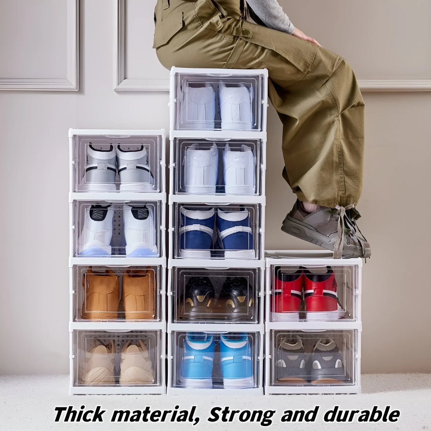6 Layer Foldable Transparent Shoes Box Storage Organizer For Sneakers Stackable Dustproof High Top Cabinet Shoe Rack