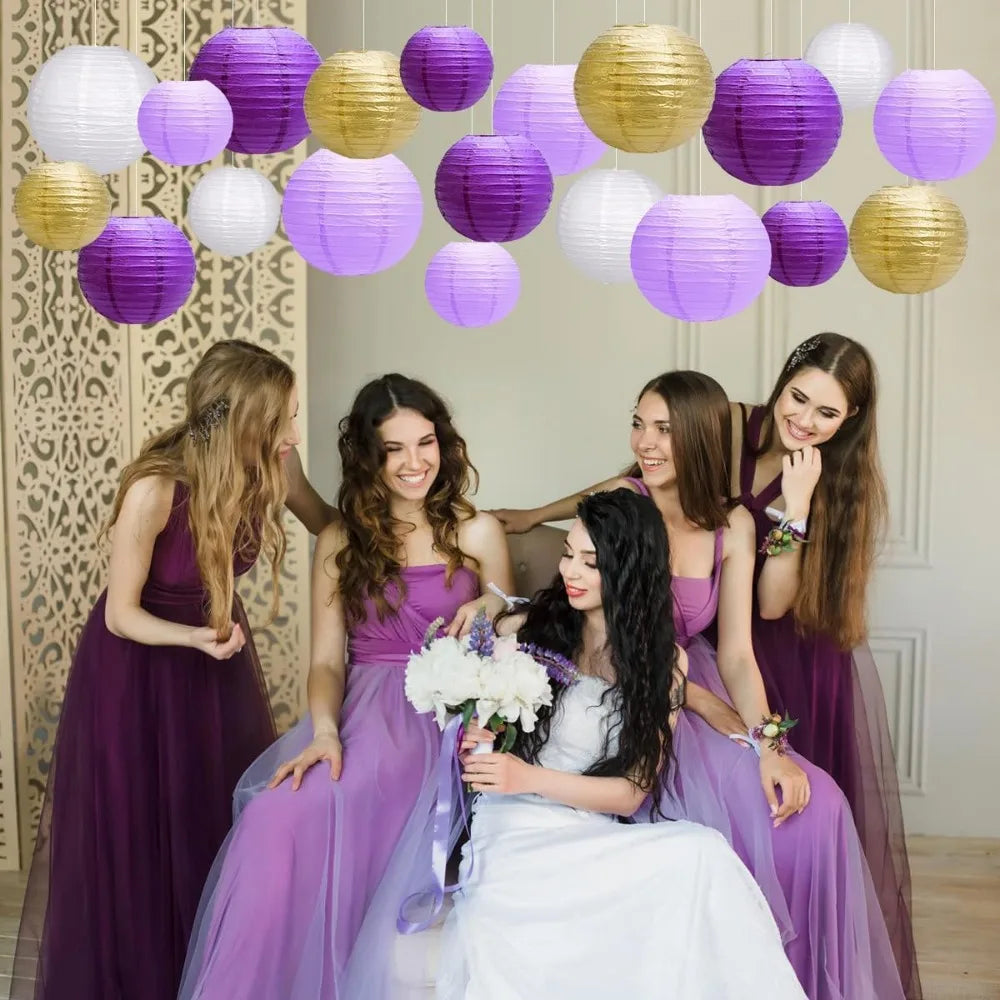 Paper Lanterns Party Decorations Hanging Lanterns For Graduation Bachelorette Purple Birthday Round Chinese Lanterns
