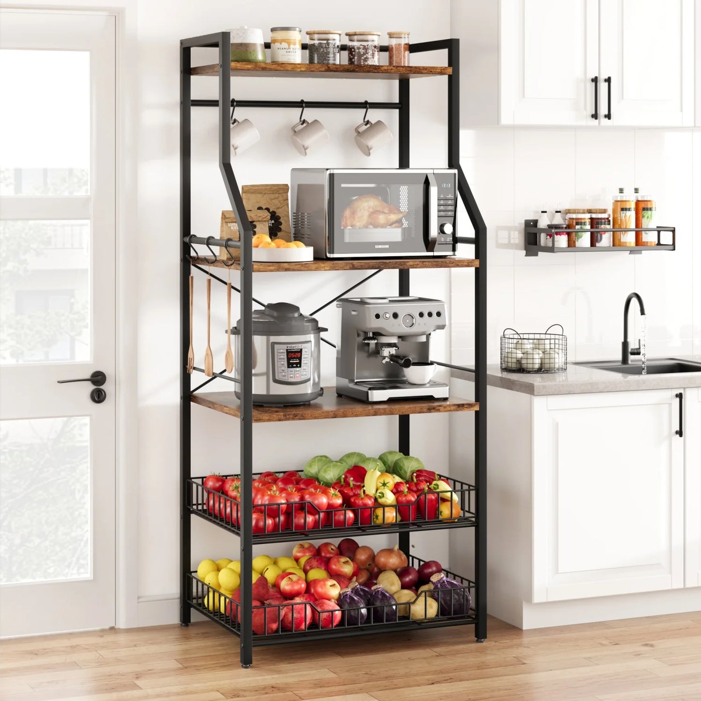HiMISS Kitchen Bakers Rack With Microwave Oven Stand And Baskets