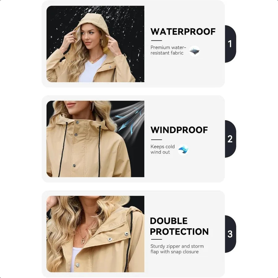 Hign-concerned Packable Waterproof Rain Coat Hooded Trench