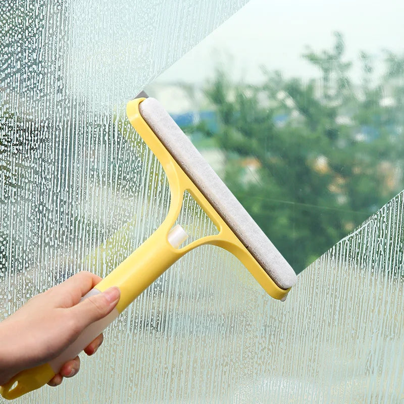 3 in 1 Double Sided Glass Squeegee Integrated Liquid Add Window Cleaning Brush Multi‑Purpose Bathroom Shower Glass Wiper