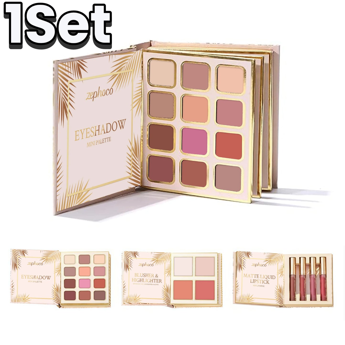 Tropical Gilded Makeup Set: All-in-One Eye Face Palette with Highlighter Blush 4Pcs Matte Liquid Lipstick Sculpting & Illuminating Sunkissed Bronze Glow Highly Pigmented Sweatproof Full Makeup Kit for Summer Festival Travel V