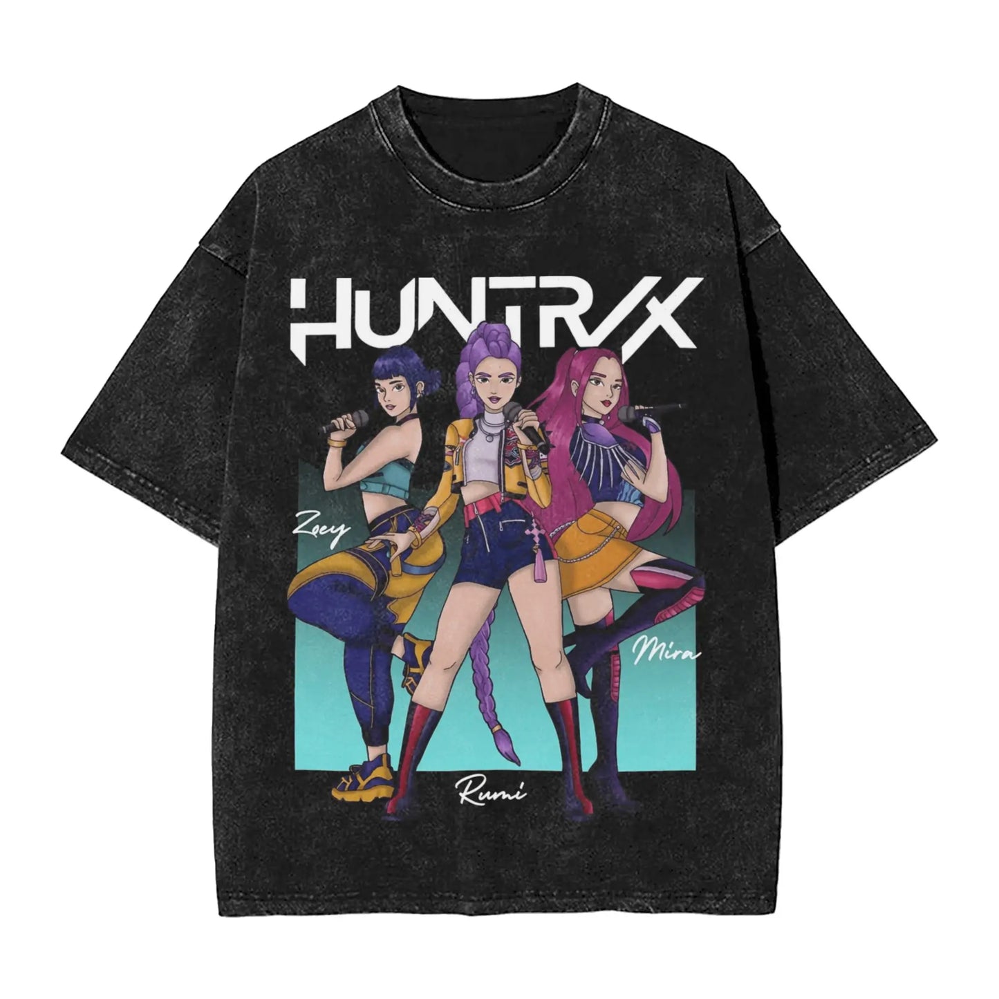 Huntrix Demon Hunter Washed Cotton T Shirt Men Summer