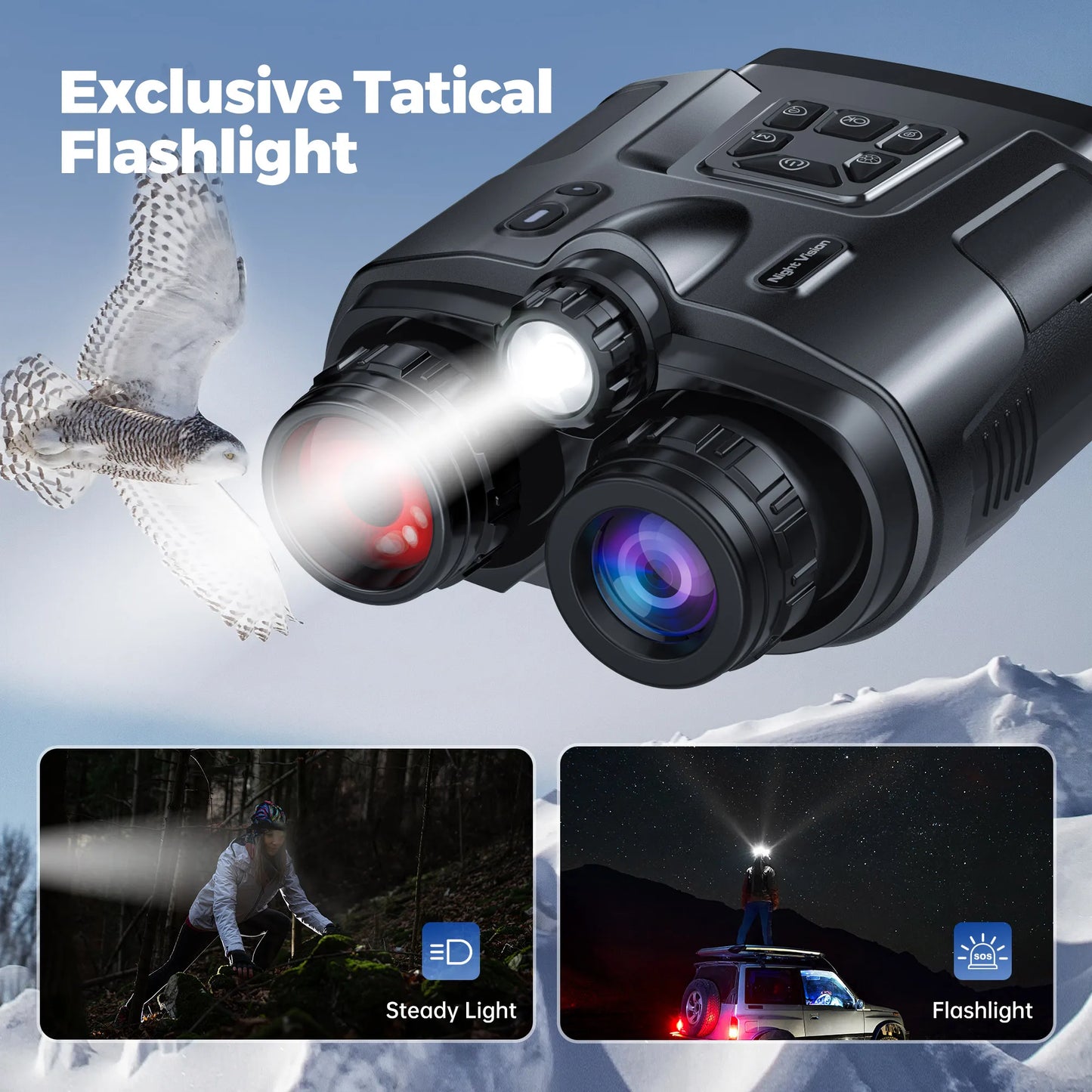4K Night Vision Binoculars 3 Inch Screen 8X Digital Zoom With Tactical Light 5000mAh Rechargeable Infrared Night Goggle