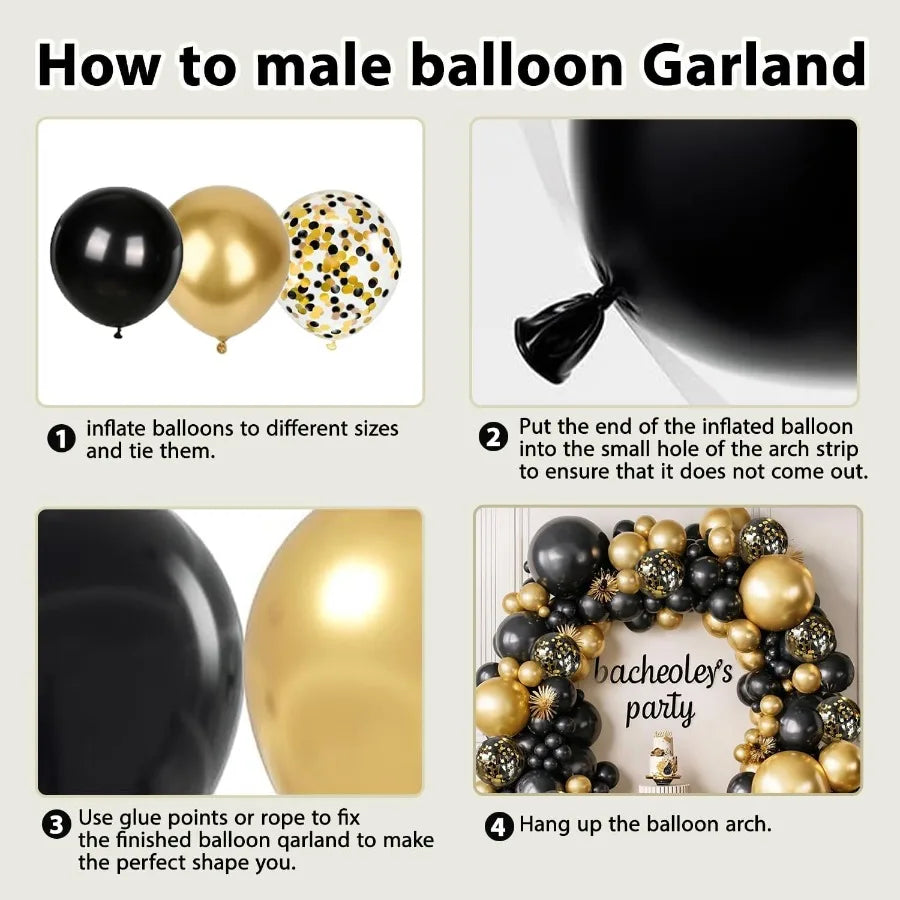 Black And Gold Balloon Arch Kit 144pcs With Metallic Gold Confetti Balloons Sizes 18 12 10 5In For Elegant Birthday