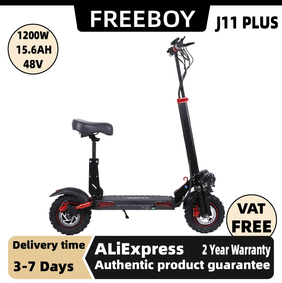 1200W Motor Adult Electric Scooter  FREEBOY J11 PLUS48V15.6AH Folding E-Scooter 11 Fat Tire E-Mountain Scooter