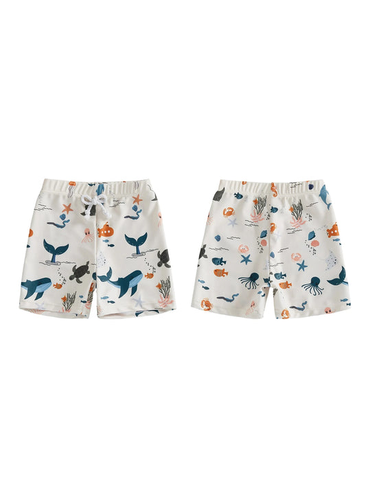 Kids Shark Print Quick Dry Swim Shorts For Summer Beachwear