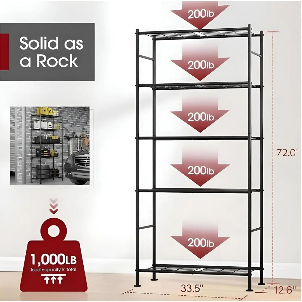 Storage Racks - 2 Pack, 5-Tier Freestanding Steel Shelving Units with Reinforced Frame, Adjustable Garage   Customized