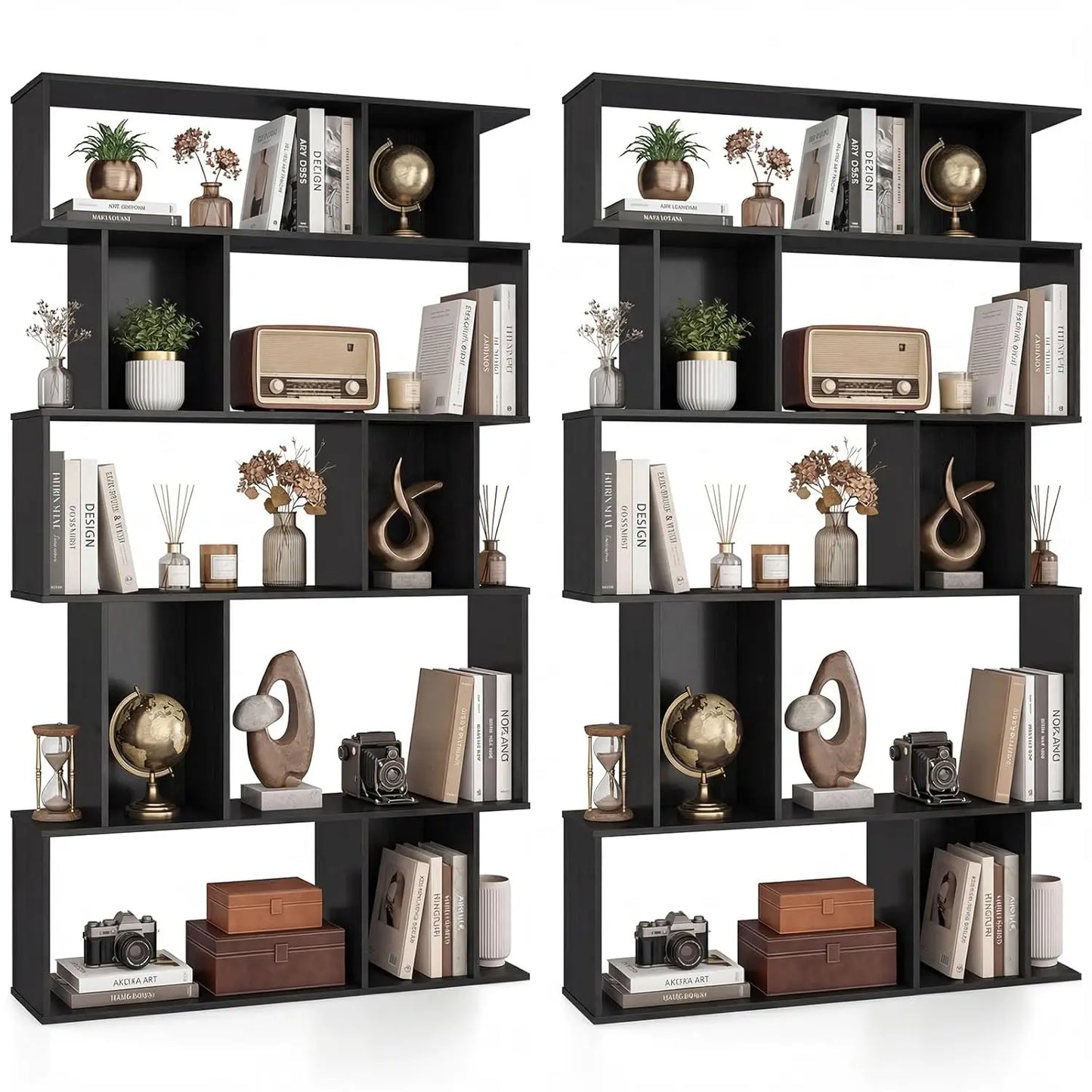 5-Tier 10-Cube Bookcase Set 2 Closed-Back Cubbies Anti-topple Kit Living Room Home Office Bedroom Shelf, Customized