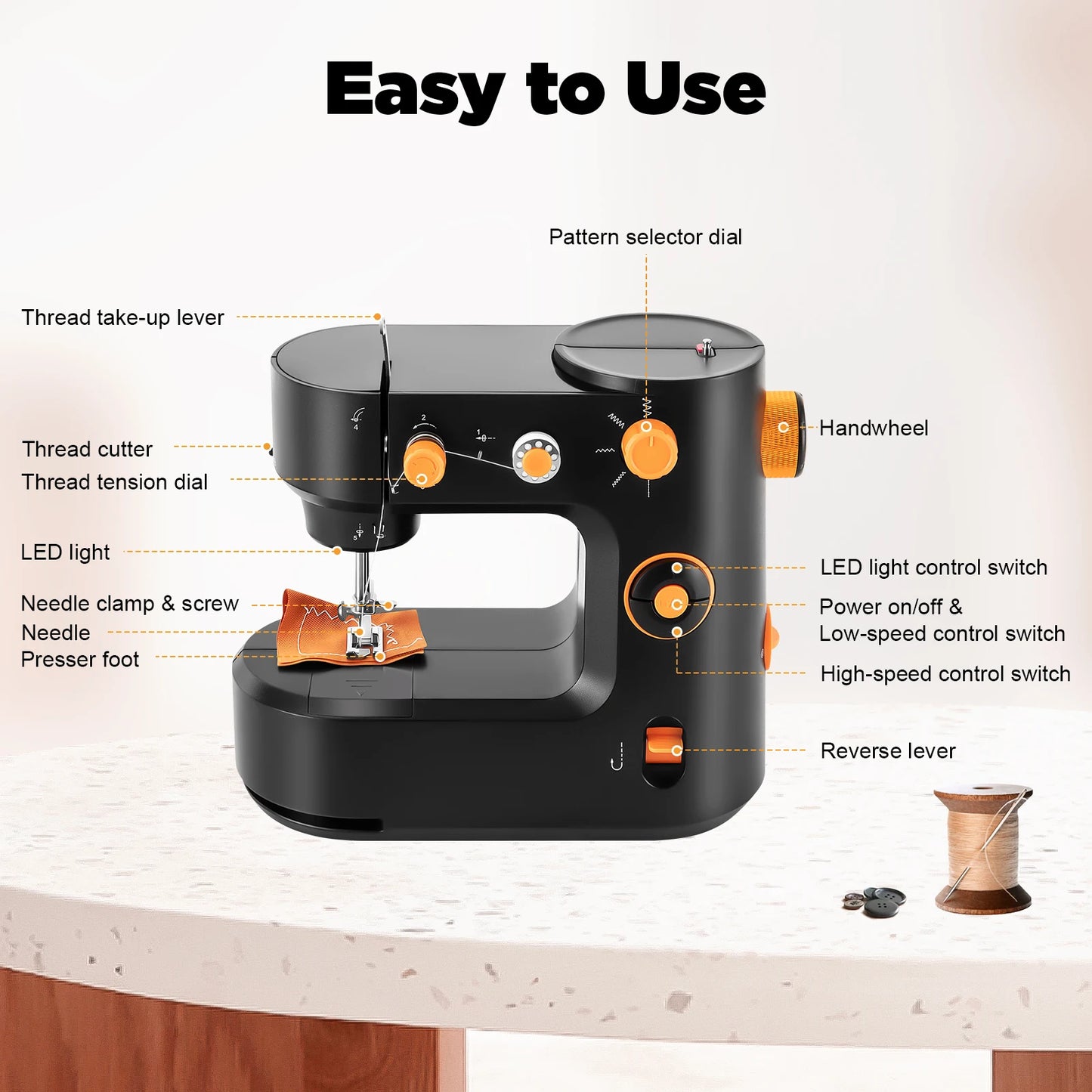 FHSM-398 Mini Electric Sewing Machine Free-Arm Portable Super Utility Stitch Sewing Machine With Foot Pedal LED Light For Home DIY Clothing Sewing