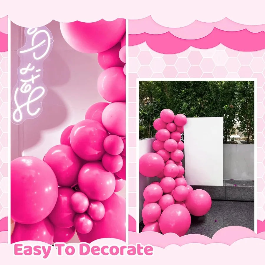 200 Pieces Hot Pink Balloons In Various Sizes For Elegant Baby Shower And Birthday Party Decorations